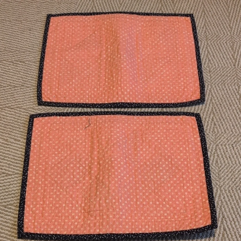 Handmade Bright Quilted Placemat & Table Runner Set Coral Lime Green Black